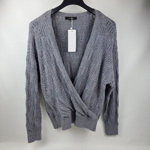 SYZRI Womens Sweater Long Sleeve Crochet Knit Low Cut V-Neck Pullover Gray 2XL